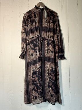Sheer Paisley Dress by MANGO-Vintage Inspired Print NWT-XS